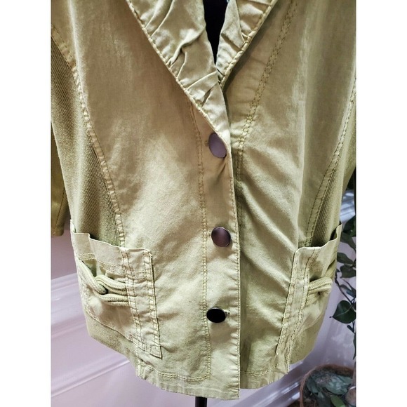 Zenergy Women Green Cotton Two Buttons Single Breasted Casual Jacket Coat Size 1 - Picture 4 of 12